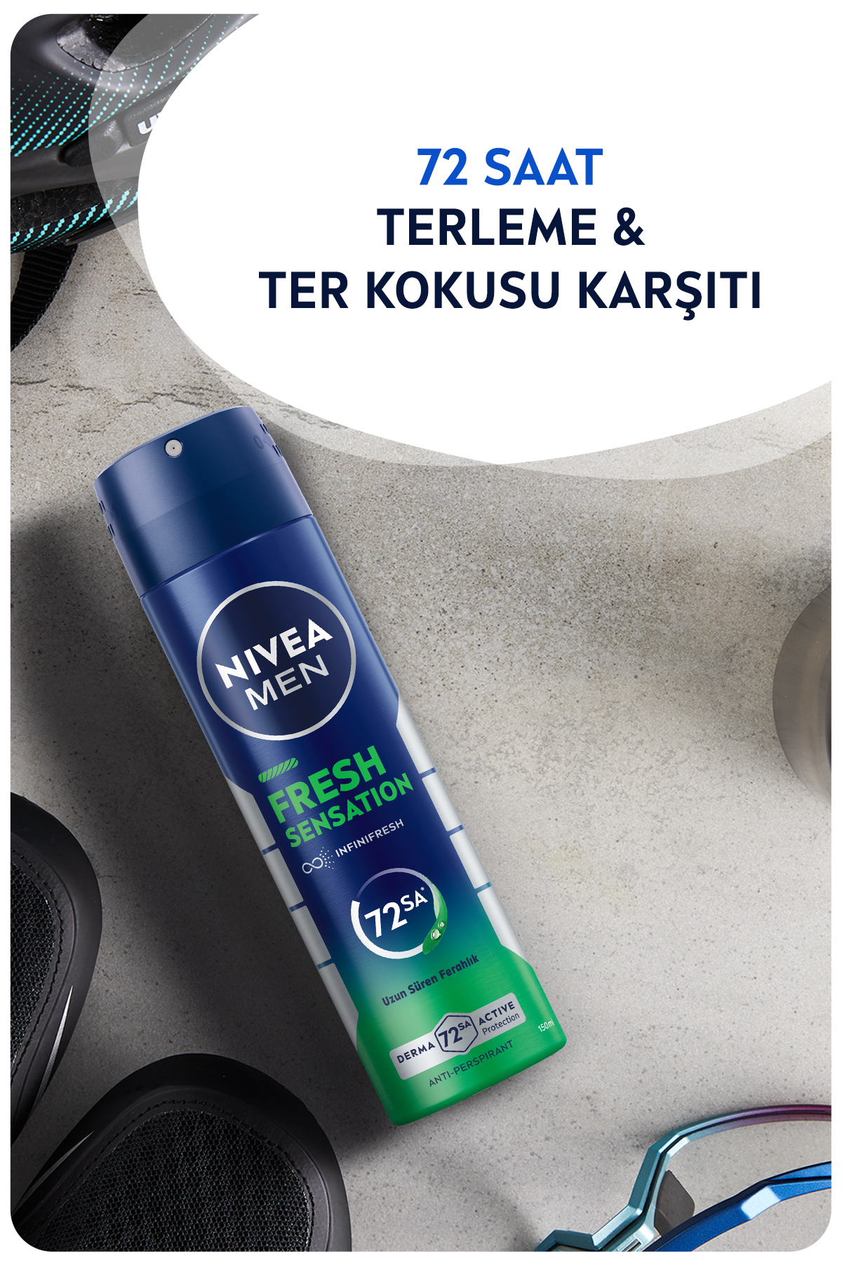 دئودورانت اسپری مردانه Fresh Sensation 250ml، محافظت ضد تعریق 72 ساعته، سایز اقتصادی