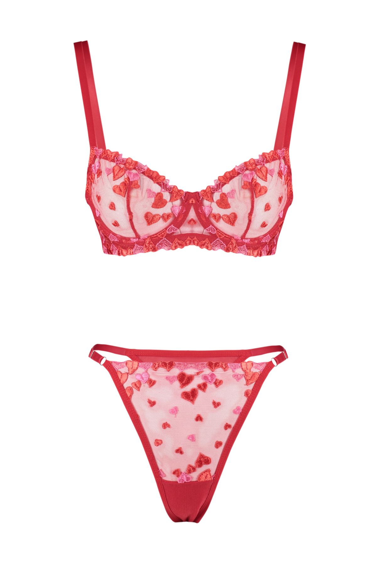 Trendyol Collection-Kappenloses Unterwäsche-Set mit roter Spitze und besticktem Seilband – THMAW24CC00015 7