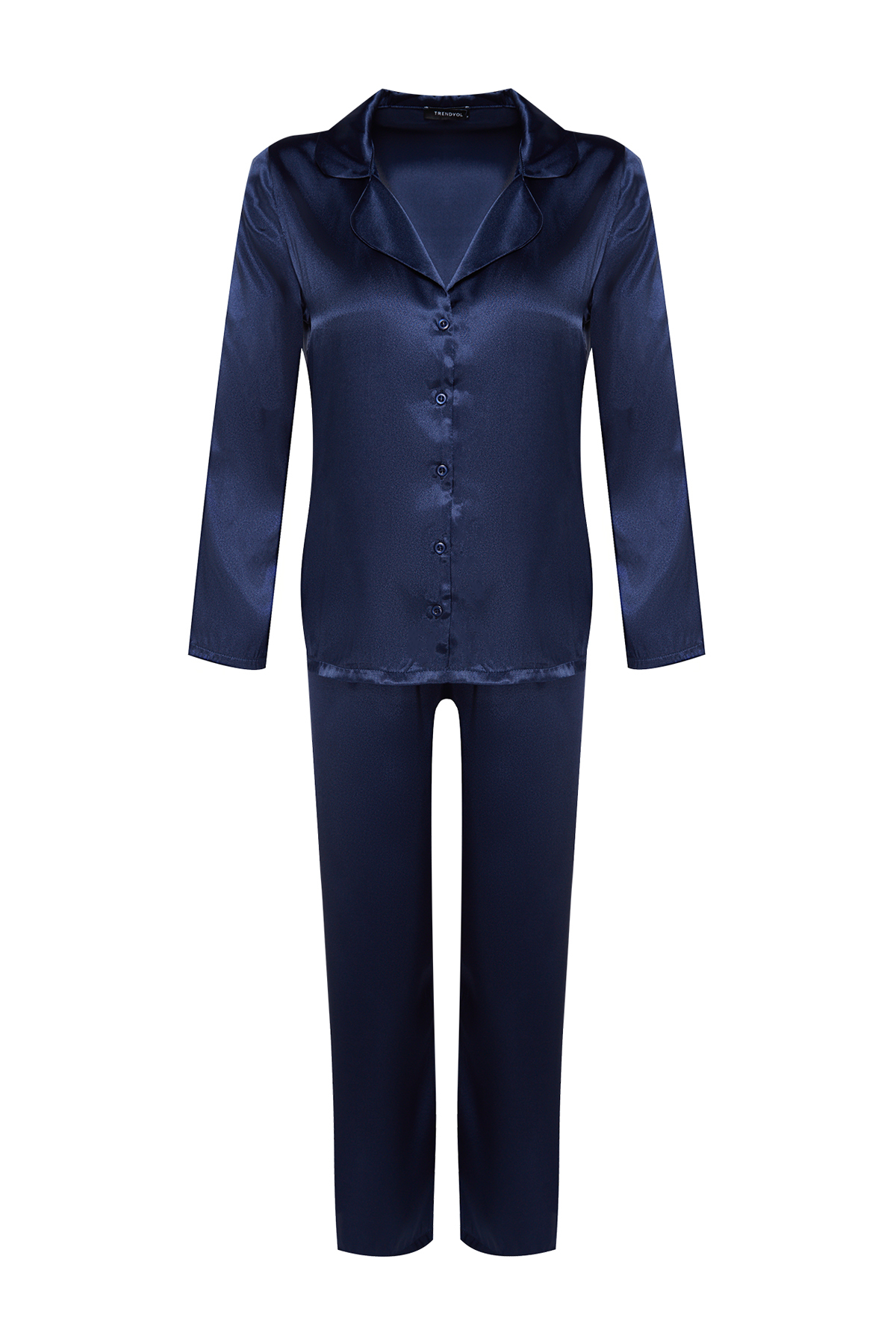 Trendyolmilla  Lacivert Saten Gömlek-Pantolon Dokuma Pijama Takımı THMAW24PT00026 - Görsel 9