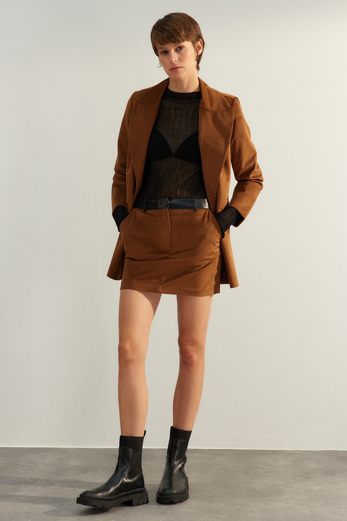 Dark brown faux hot sale leather skirt