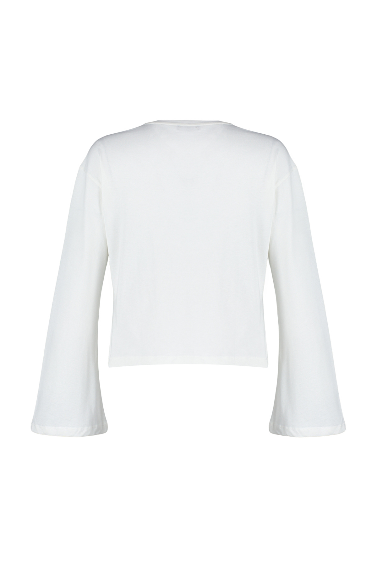 Trendyolmilla  Ekru İspanyol Kol Bisiklet Yaka Regular/Normal Kalıp Örme T-Shirt TWOAW24TS00008 - Görsel 8