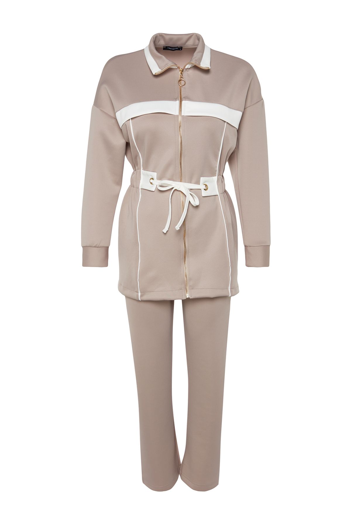 Trendyol Modest-Scuba Fabric Mink Piping Top and Bottom Set - TCTAW24US00071 7