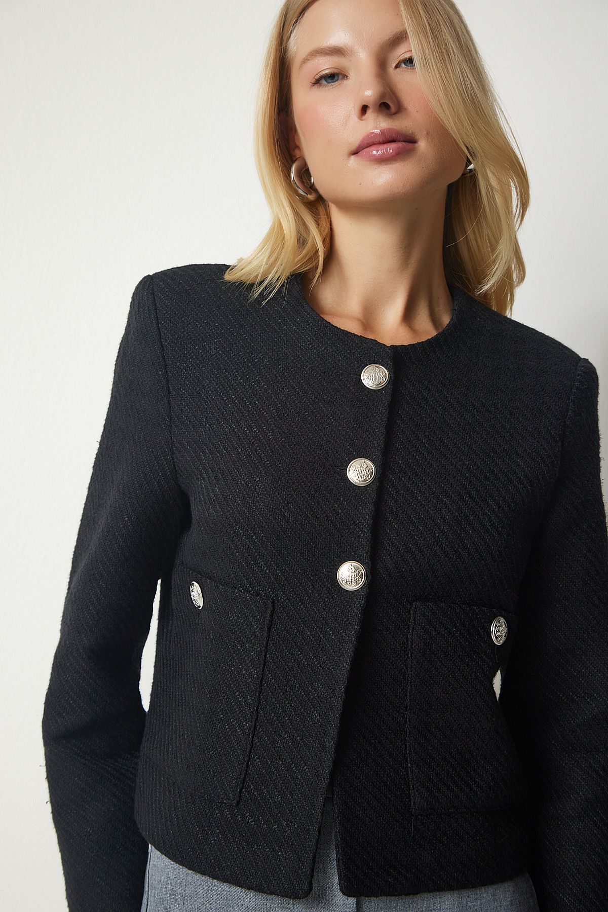 veste de tweed avec boutons noirs wf00048