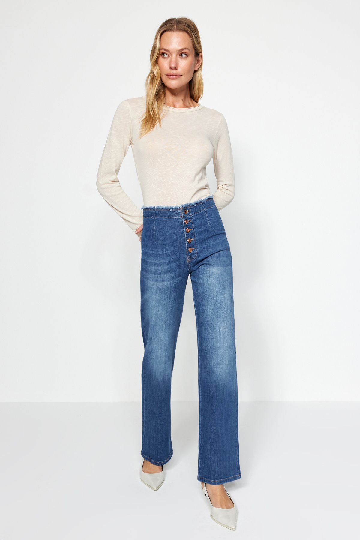 Trendyol Collection Jeans - Dark blue - Wide leg - Trendyol