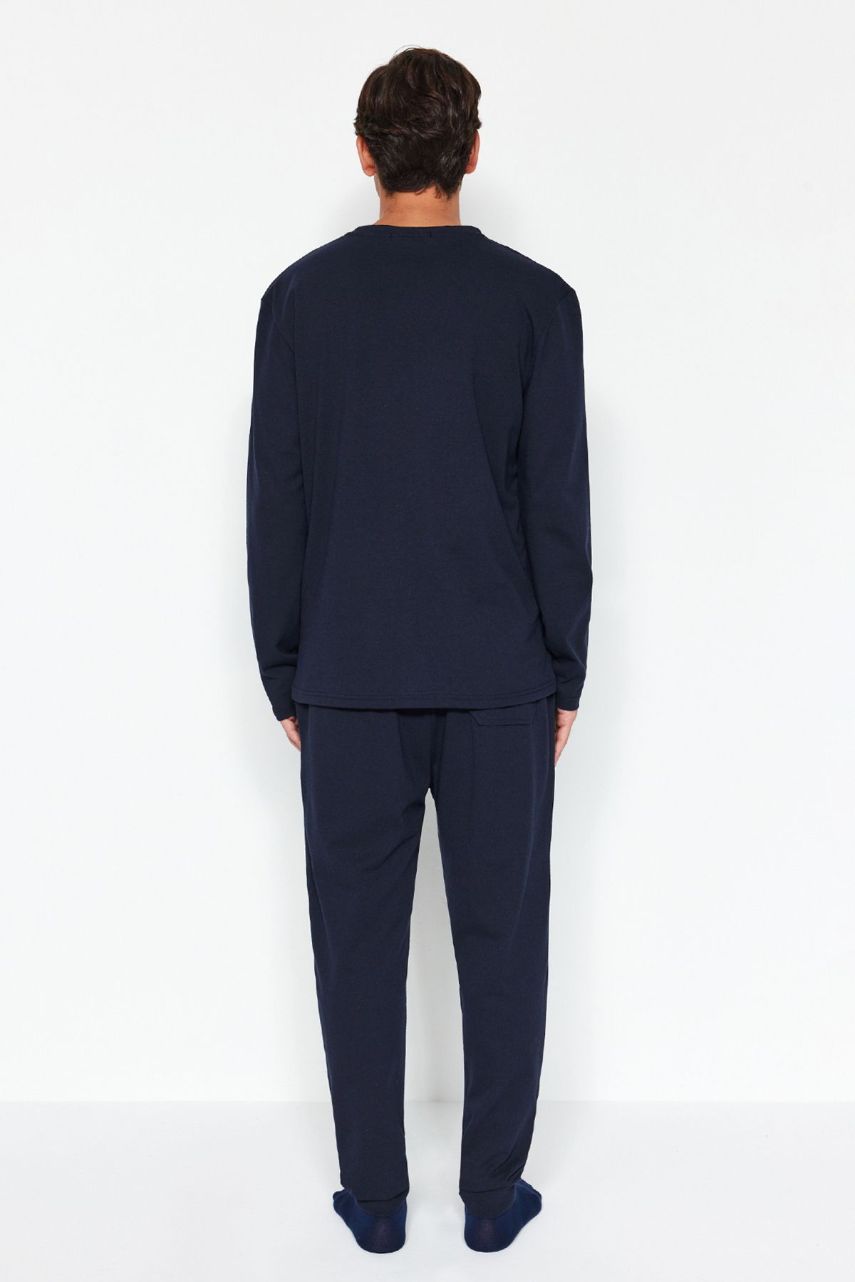 Trendyol Collection-Темно-синій піжамний комплект з принтом Orme Regular Fit TMNAW24PT00037 4