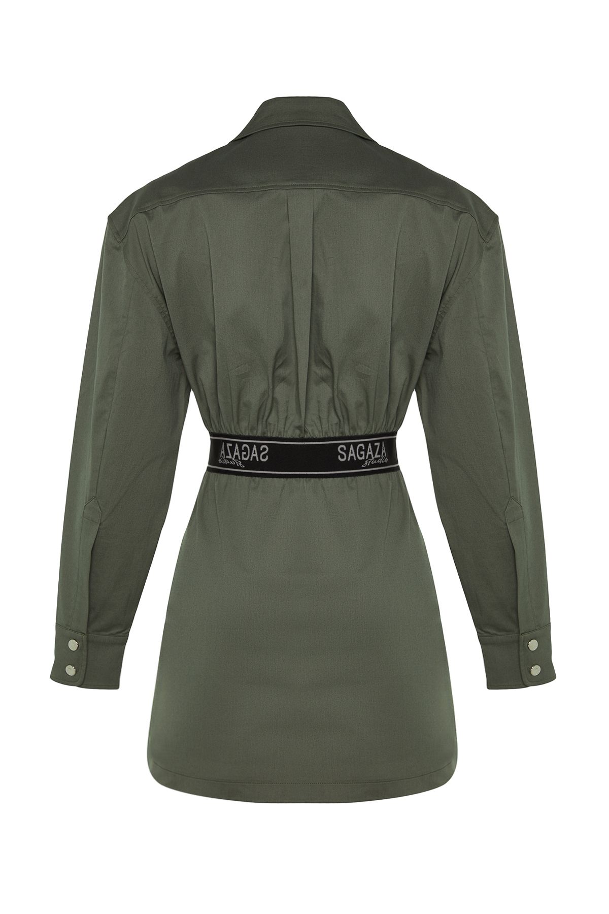 Trendyol Collection-X Sagaza Studio Khaki elastické popelínové šaty TCLAW24EL00007 8