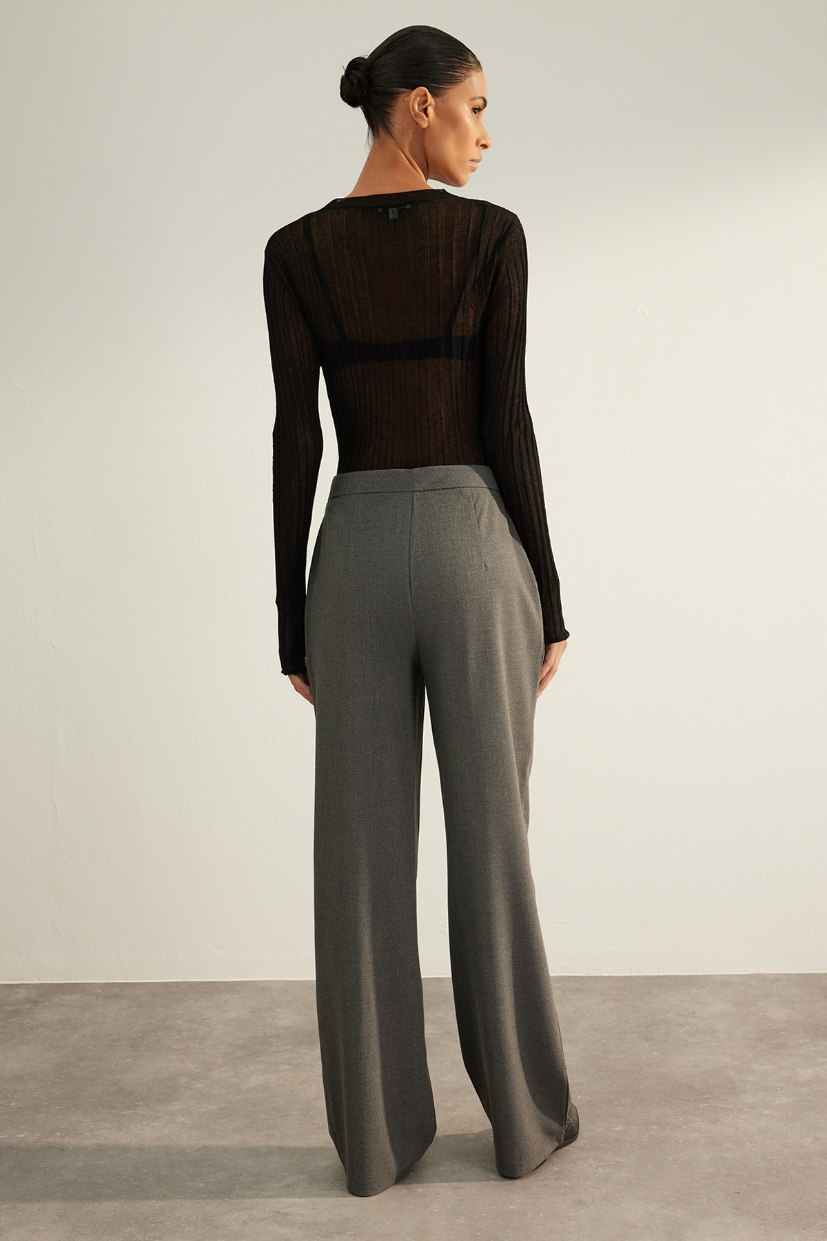 Trendyolmilla  Antrasit Premium Kalite Wide Leg/Geniş Paça Dokuma Kumaş Pantolon TWOAW24PL00227 - Görsel 7