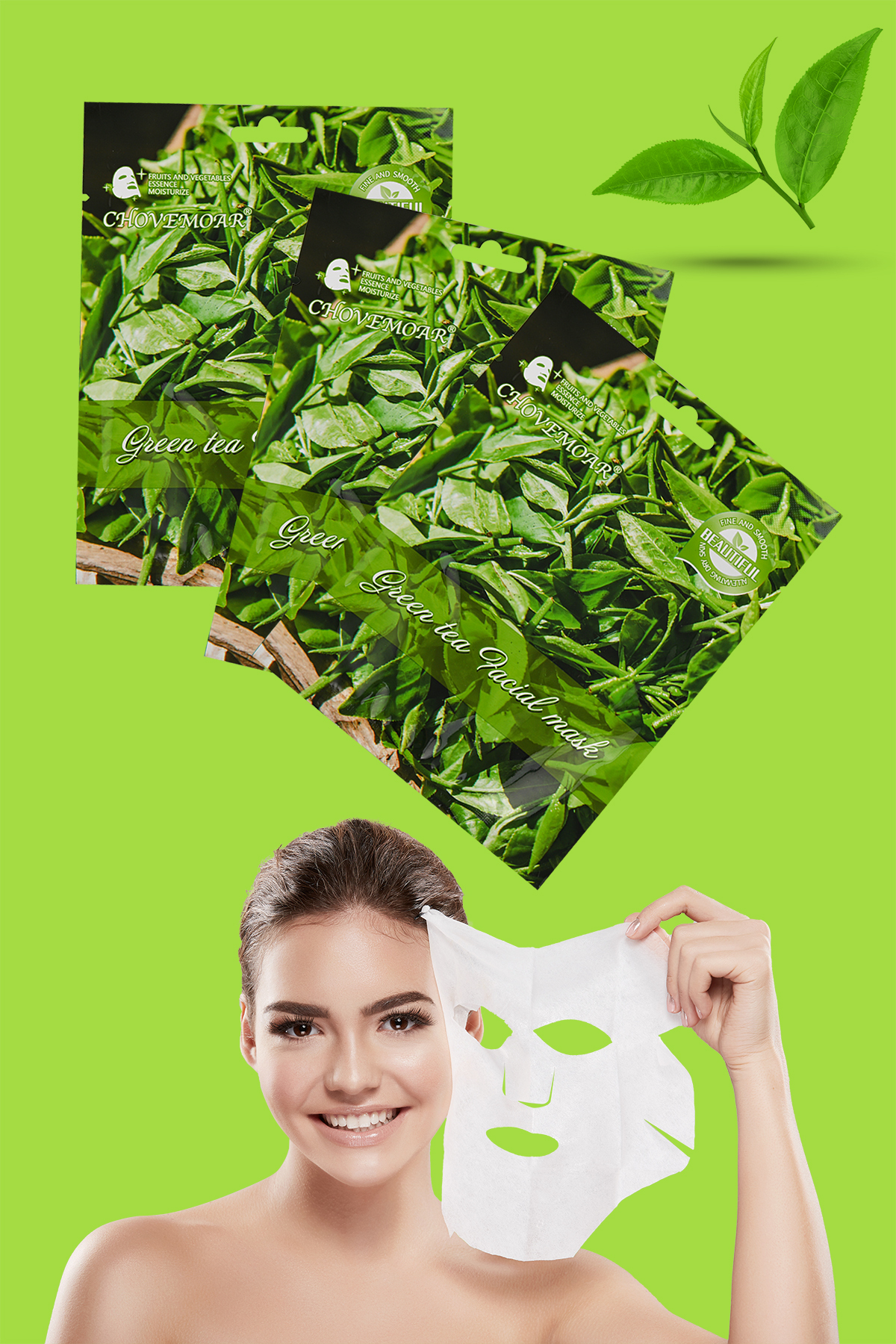 Dahaus 3 Pieces Green Tea Essence Paper Face Mask Green Tea Face Mask