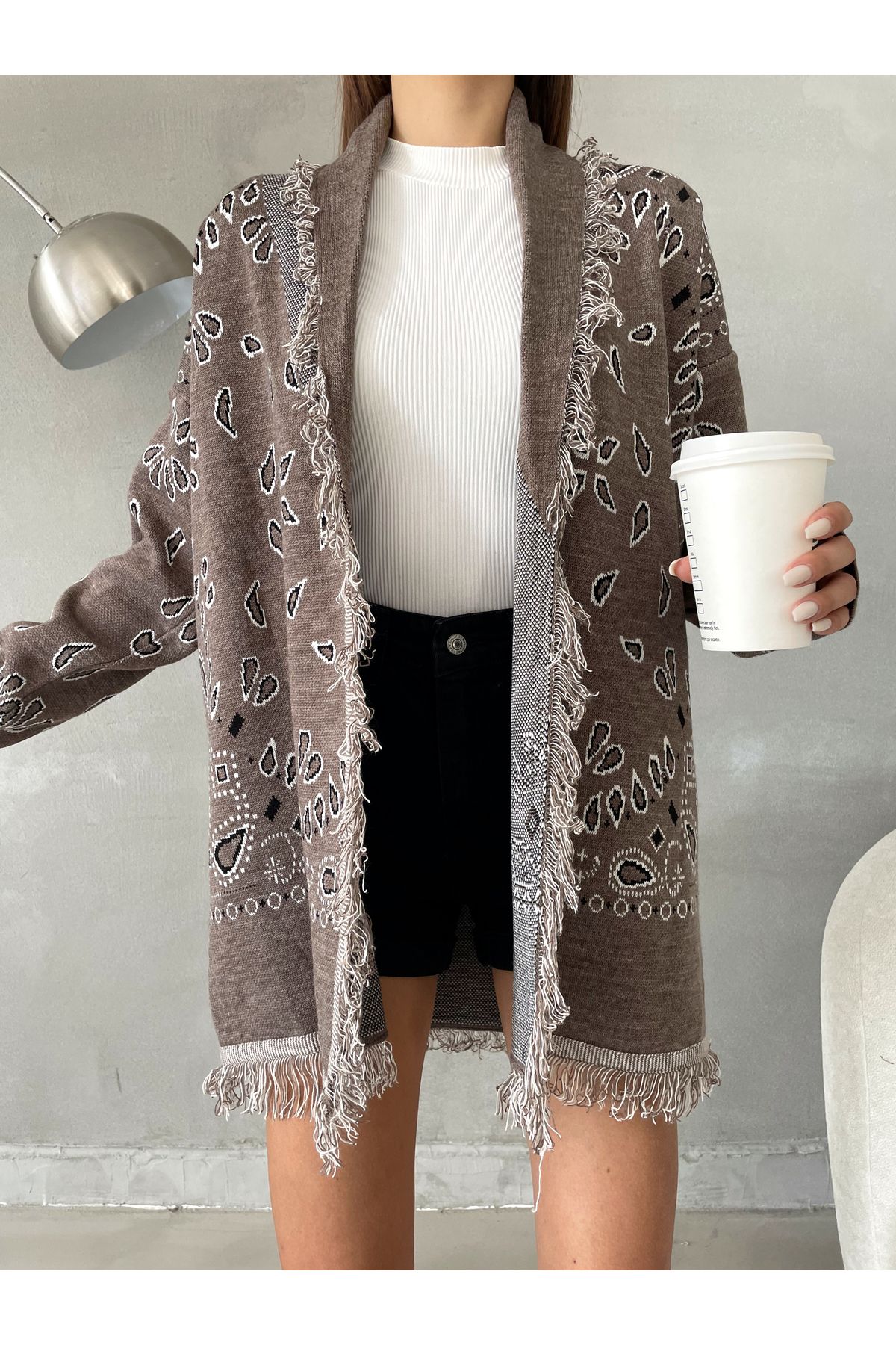 vivario Women s Design Tasseled Shawl Collar Jacquard Cardigan