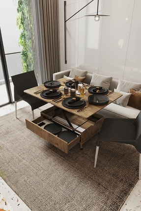 Kolexonline Nino Çekmeceli Akıllı Sehpa Tekerli Ayaklı Yemek Masası Çalışmama...