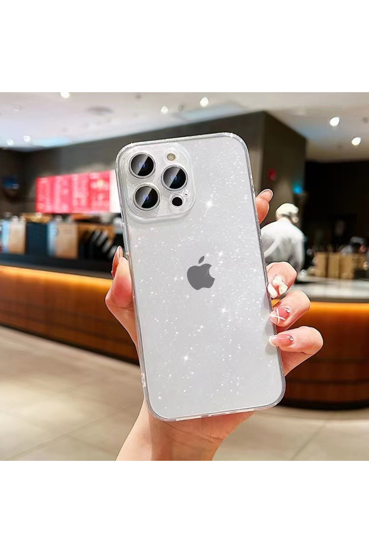 silvery Transparent Case Camera Protected Silicone Cover for iPhone 15 Pro Max (2023)