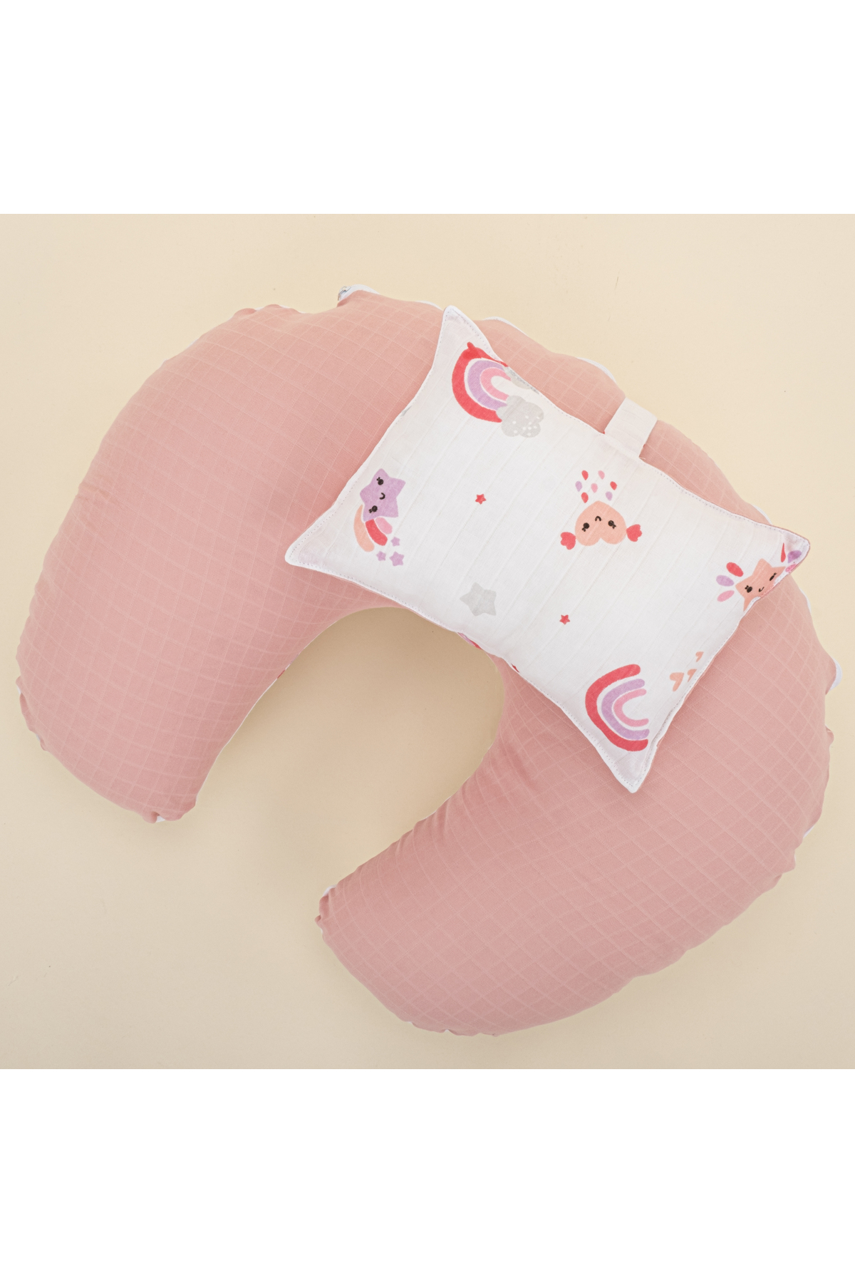 Yunikobaby Çift Taraflı Emzirme Yastığı - Pudra Muslin - Pembe Gökkuşağı fotoğrafı 3 (önizleme)