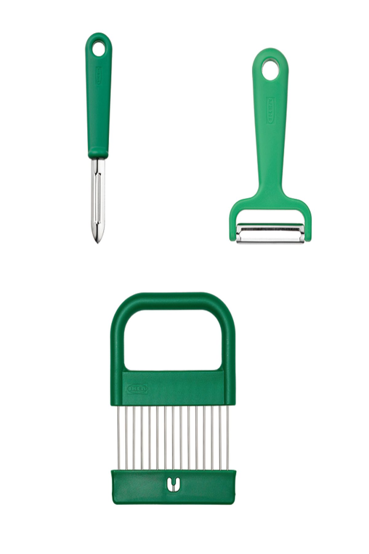 TABBERAS Knife and peeler set of 3, green - IKEA