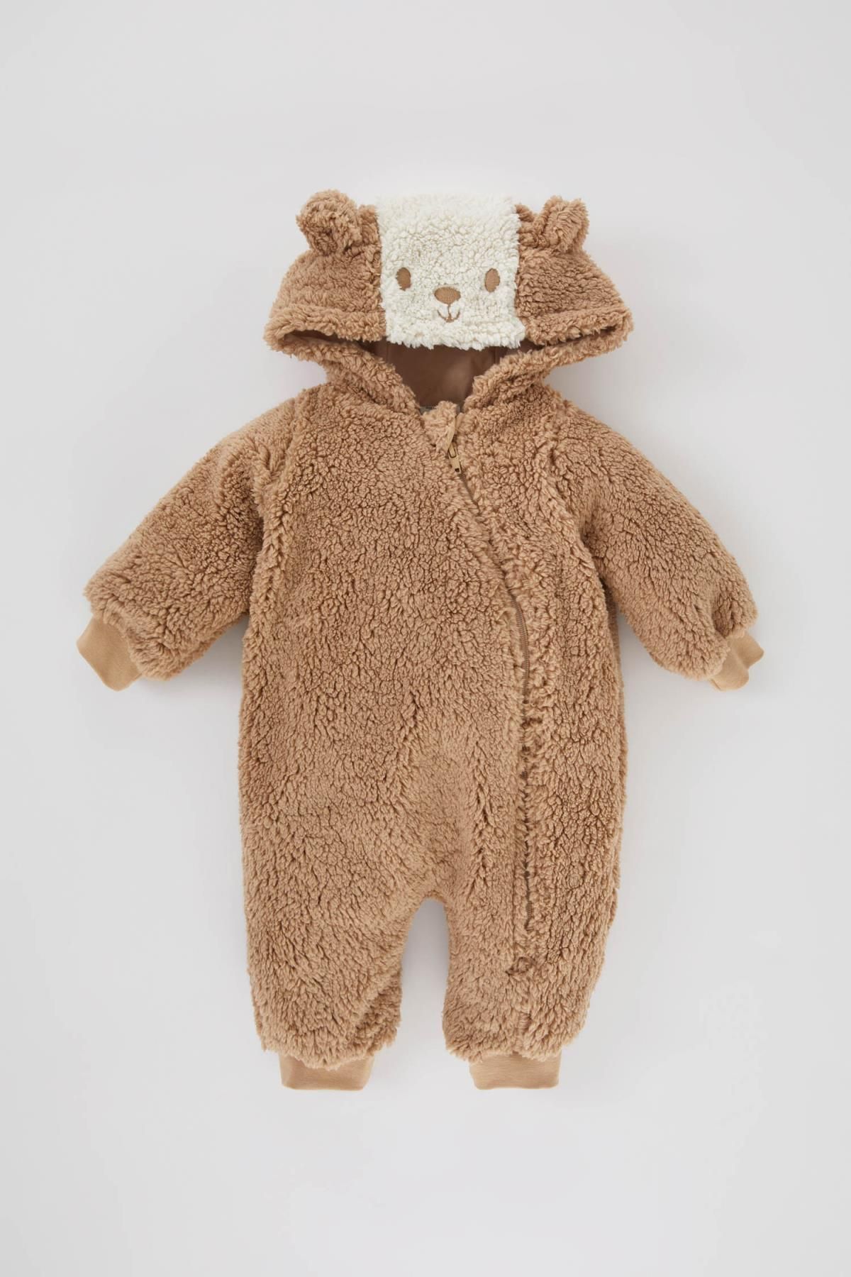 Defacto Baby Boy Hooded Zippered Plush Winter Jumpsuit