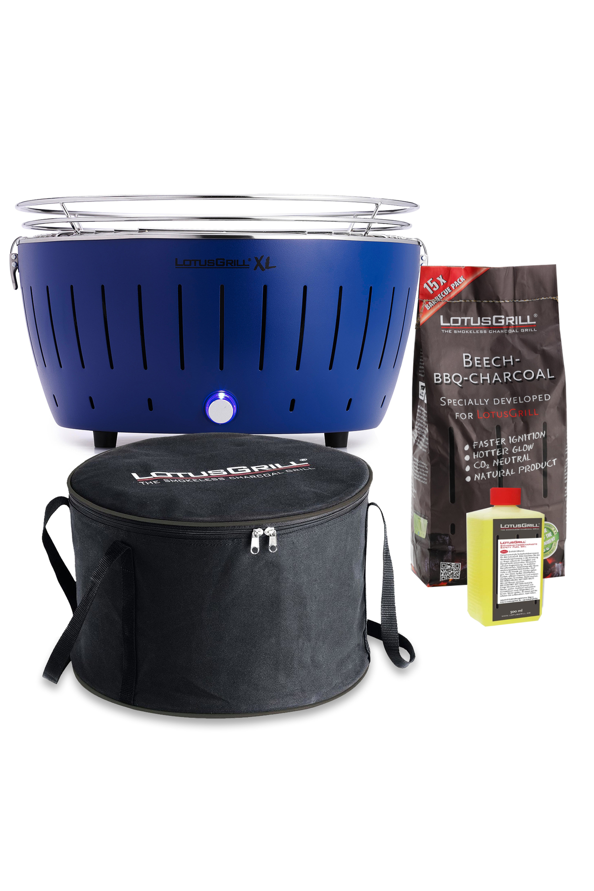 Xl Kömürlü Dumansız Mangal Mavi Set ( Çanta 2,5kg Kömür Yakıt Jeli )