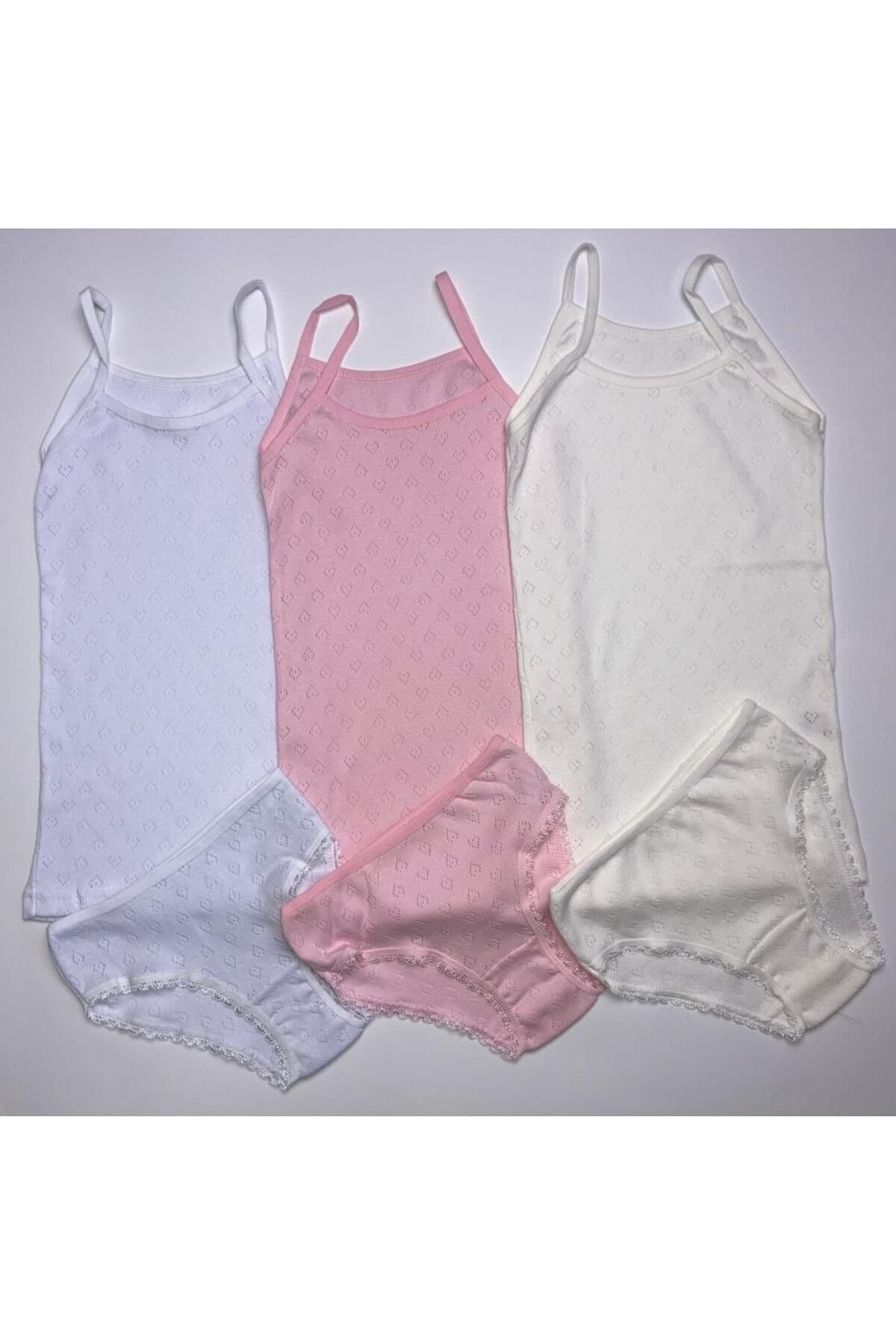 ADN Underwear Kız Çocuk 3'lü Karışık Renkli Jakarlı Takım Ip Askılı Atlet, Slip Külot Takım Iç Giyim jkrlıtkm