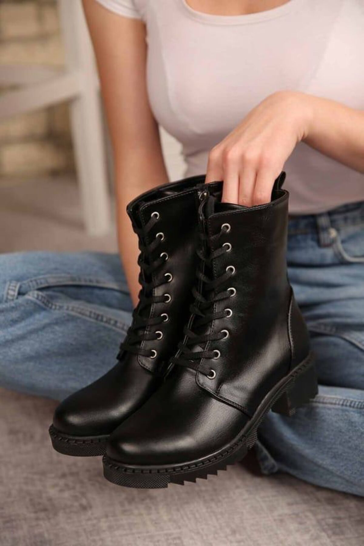 Lurji Women s Black Faux Leather and Suede Boots Orthopedic Boots