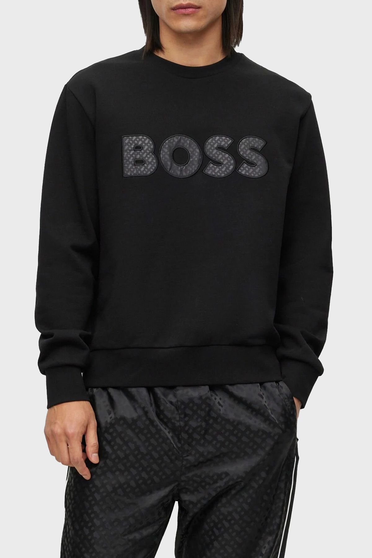 BOSS Logolu Bisiklet Yaka Relaxed Fit 100 Pamuk Sweat Erkek SWEAT 50494091 001 Erkek Giyim