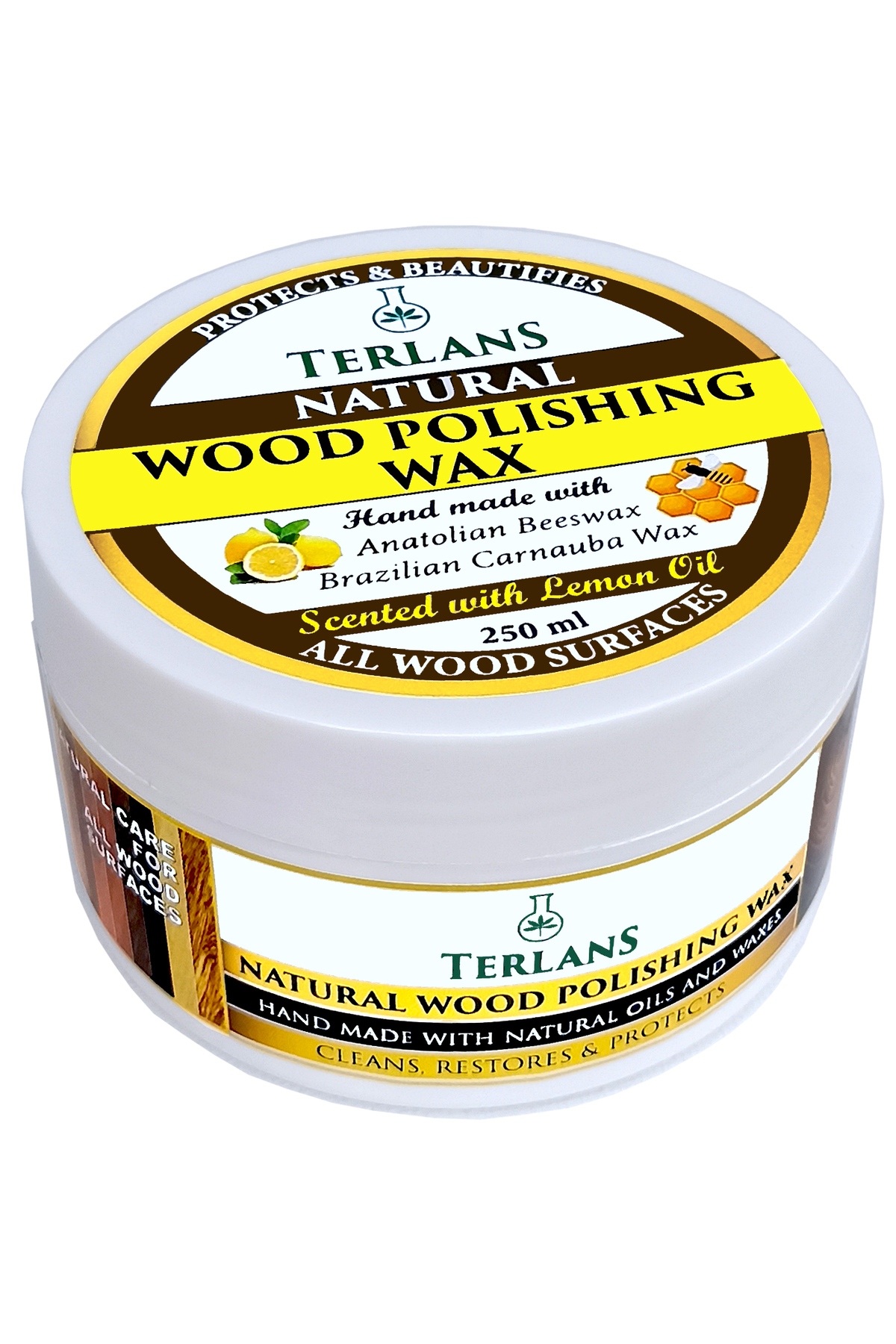 Terlans Doğal Ahşap Vaks Cila Üstün Koruma 250 ml Mikrofiber Bez, Kesme Tahtası Kuksa Ahşap Bakımı