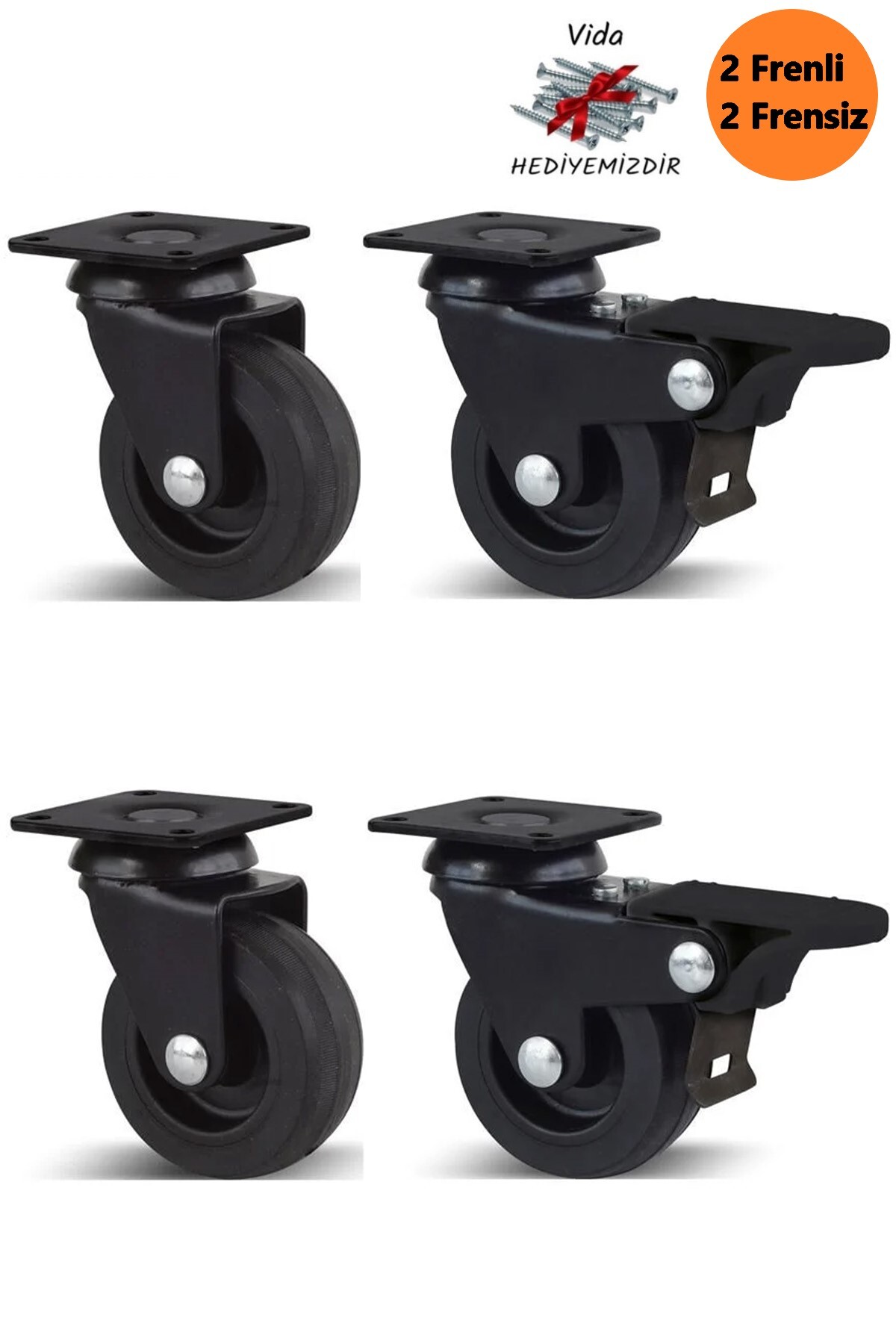 ŞENEL Yapı Market 4 Adet Mat Siyah Döner Tablalı 50'lik Bilyalı Teker ...