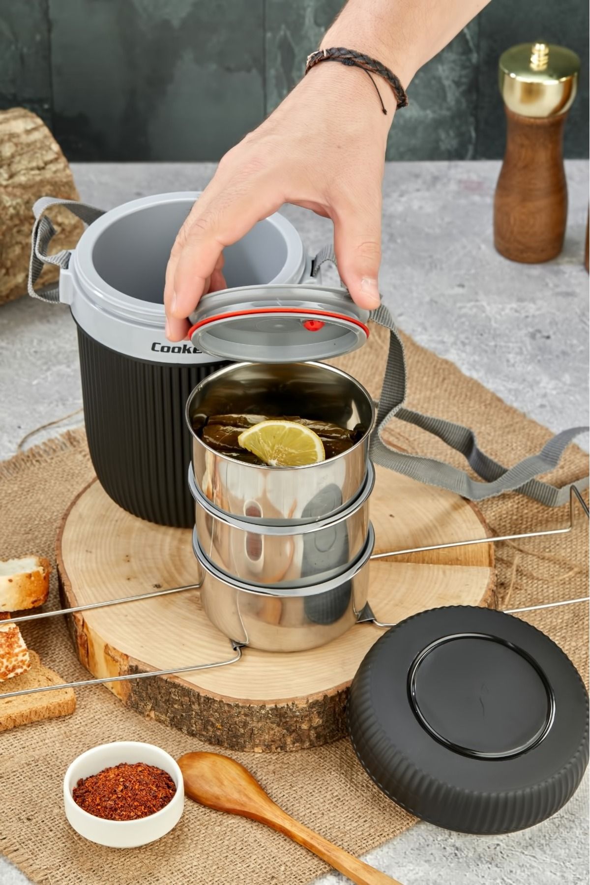 فلاسک مشکی لوکس 1،2 لیتری فولادی Haznet 3 Dinner Termo Cooker