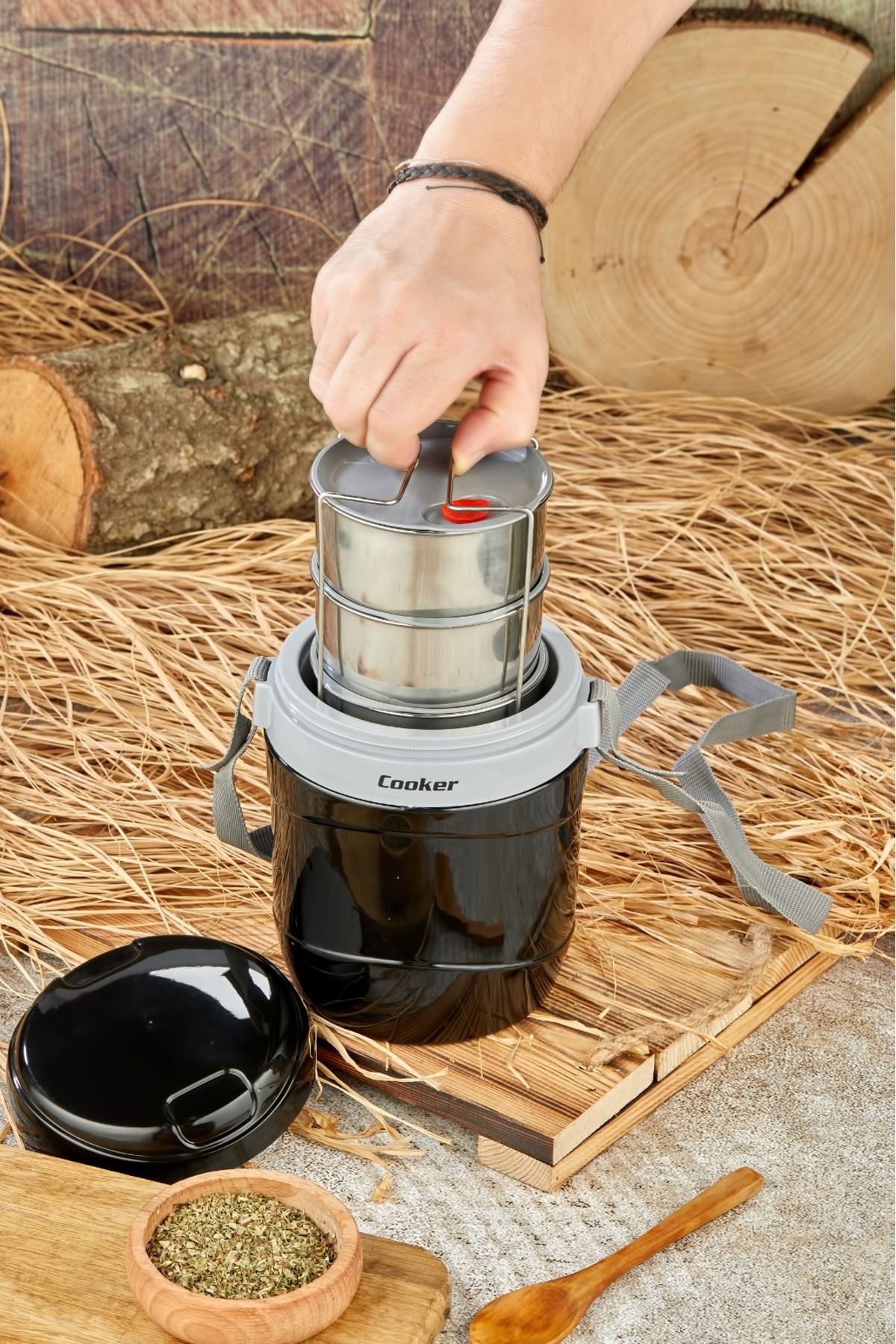 فلاسک مشکی لوکس 1،2 لیتری فولادی Haznet 3 Dinner Termo Cooker