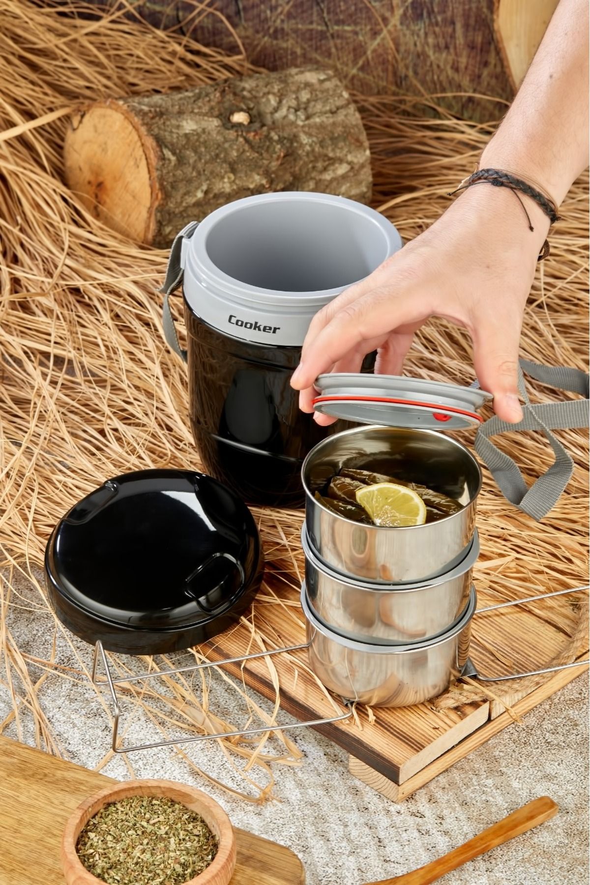 فلاسک مشکی لوکس 1،2 لیتری فولادی Haznet 3 Dinner Termo Cooker