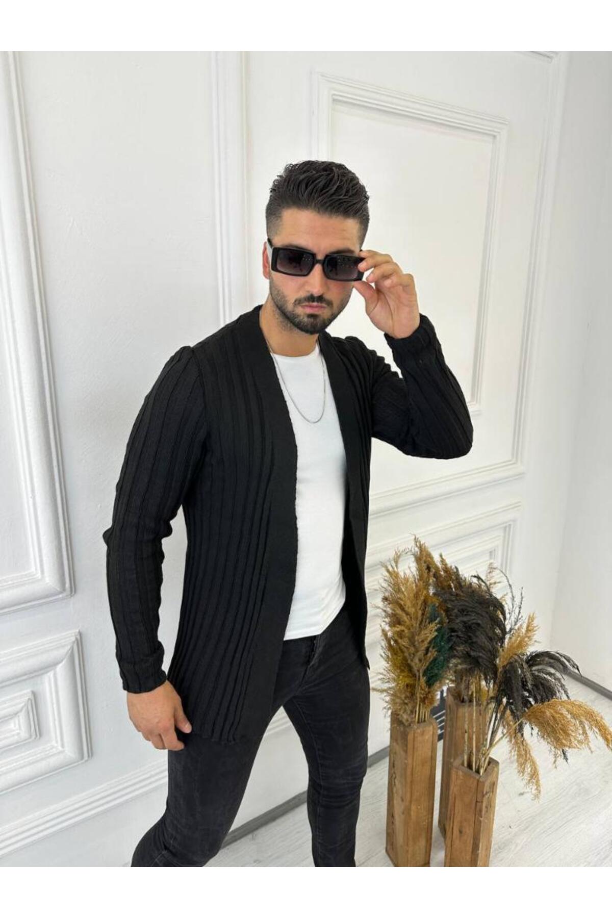 elkumoda Hırka Örgülü Triko Desenli Şal Yaka Fit Örgü Hırka görsel 6
