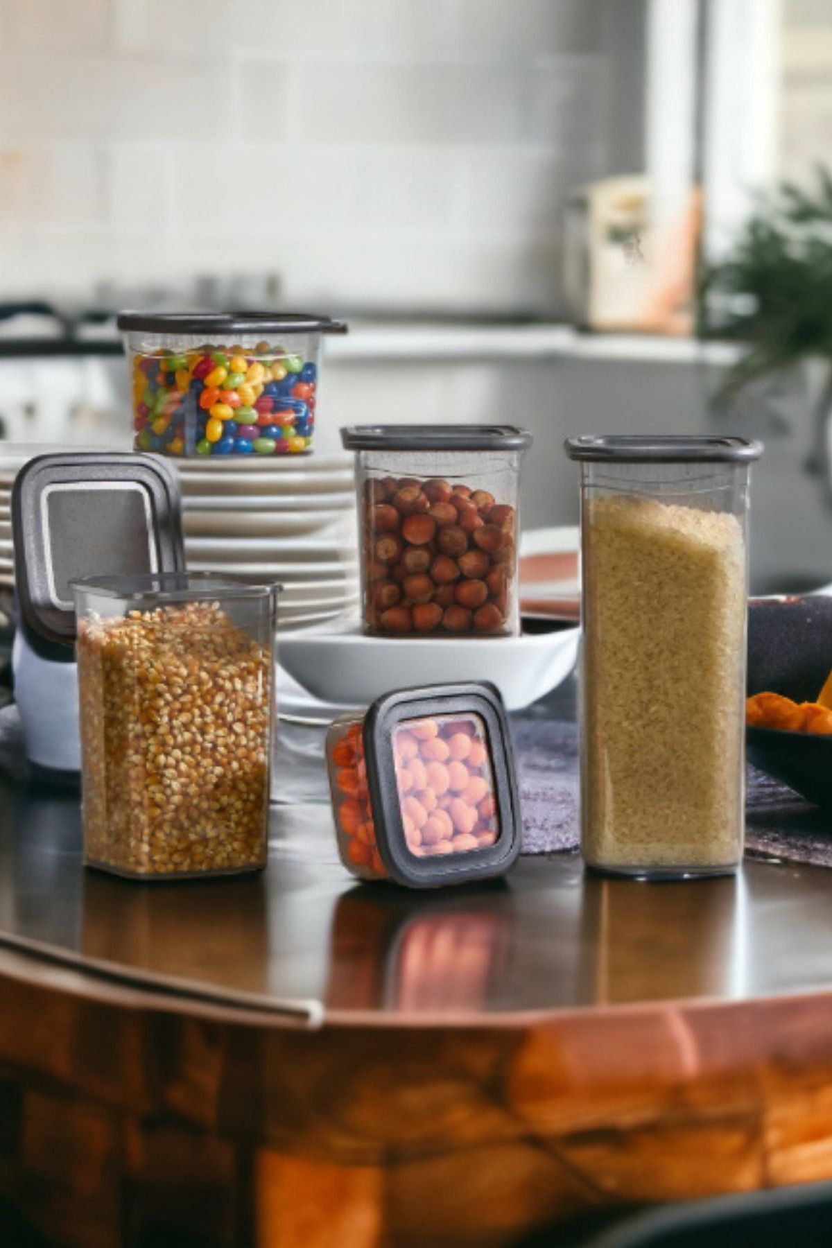 Melkan Home-Food Container 5-Piece Square Food Container Storage Container Dowry Set Square Smoked Lid Transparent Spice Bowl Set 2
