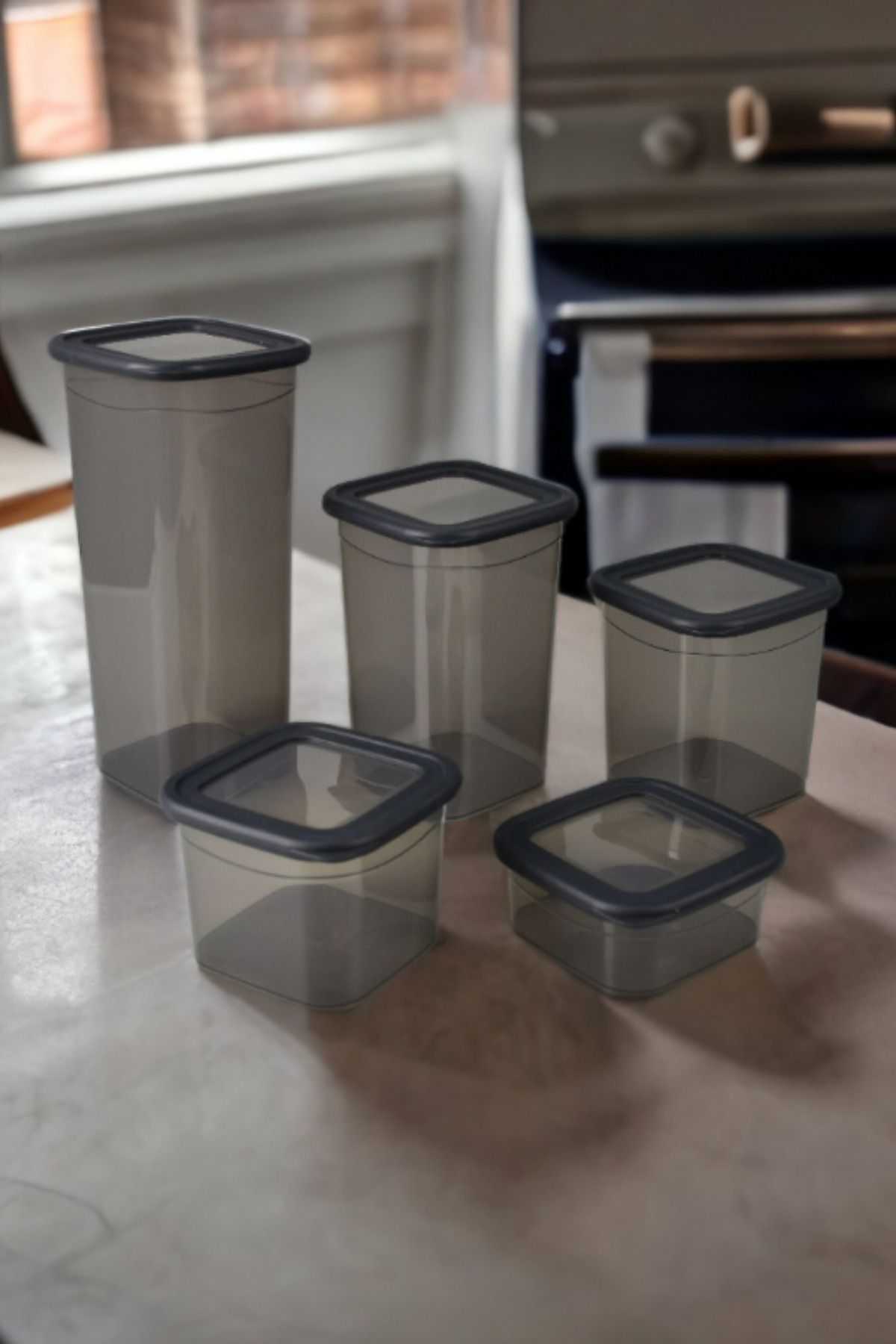 Melkan Home-Food Container 5-Piece Square Food Container Storage Container Dowry Set Square Smoked Lid Transparent Spice Bowl Set 5
