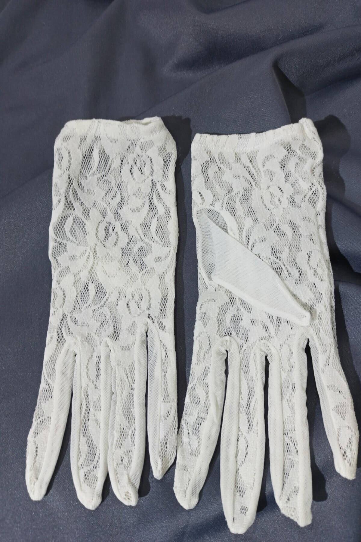 Hobigram Düğün Malzemesi Beyaz Dantel Desenli Eldiven – Düğün & Kına & Nikah, Şık Tasarım, Kadın Aksesuarı –