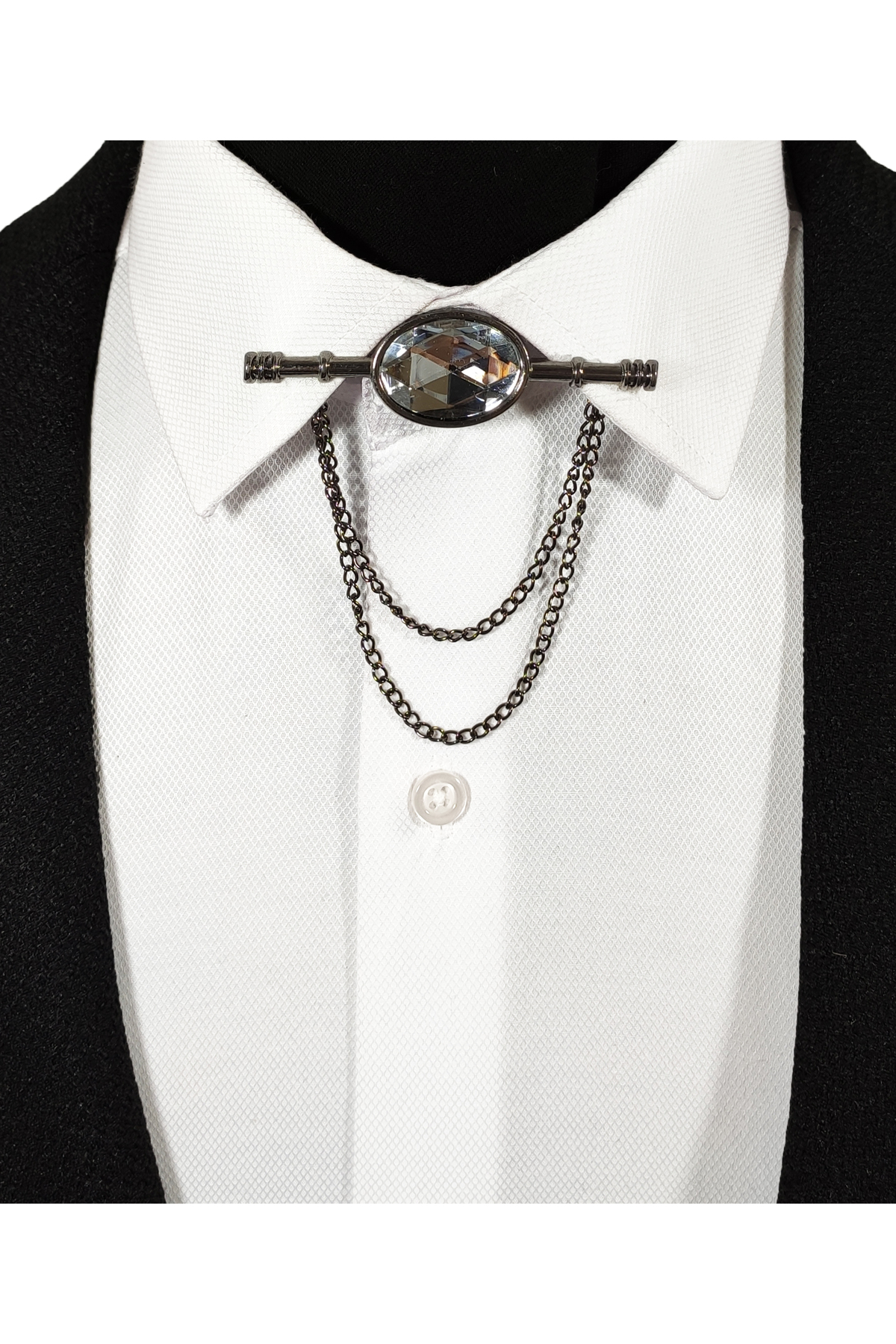 BLC Basic Line Co. Her Gömleğe Uygun Klipsli Koyu Gümüş Gri Renk Çerçeve İçinde Kristal Taşlı Yaka İğnesi