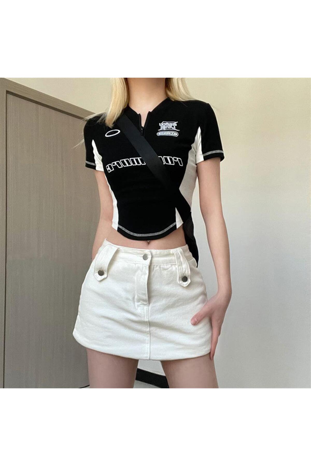 Violon  Y2k Rock More Zip Fermuarlı Siyah Crop - Görsel 2