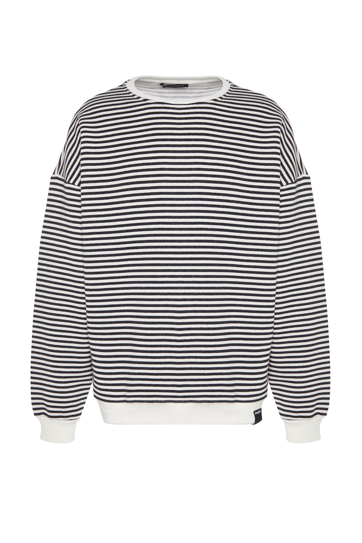 Trendyolmilla  Siyah Oversize/Geniş Kesim Çizgili İçi Polar/Sıcak Tutan Sweatshirt TMNAW24SW00065 - Görsel 6