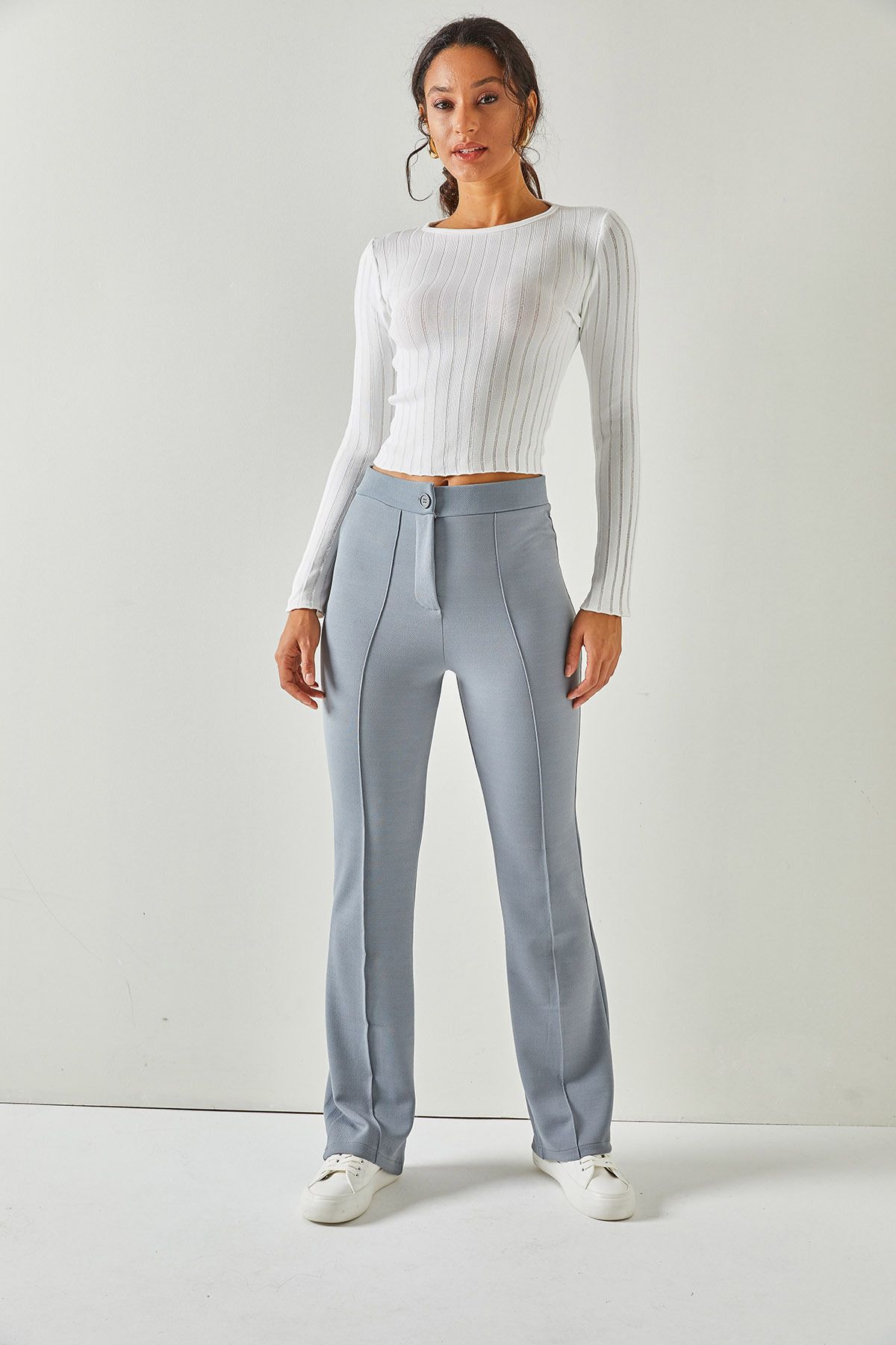 All white striped linen flat-front lightweight Trousers | Sumissura