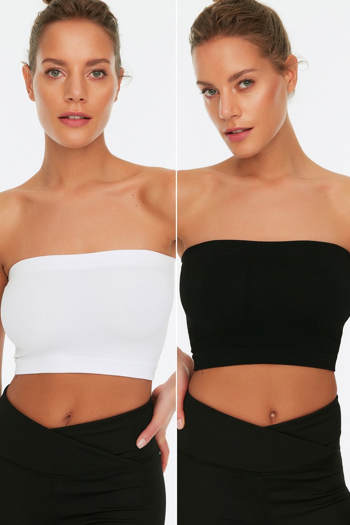 Trendyol Collection Black-White 2-Pack Seamless/Seamless Ribbed Strapless  Knitted Sports Bra TWOSS21SS0061 - Trendyol