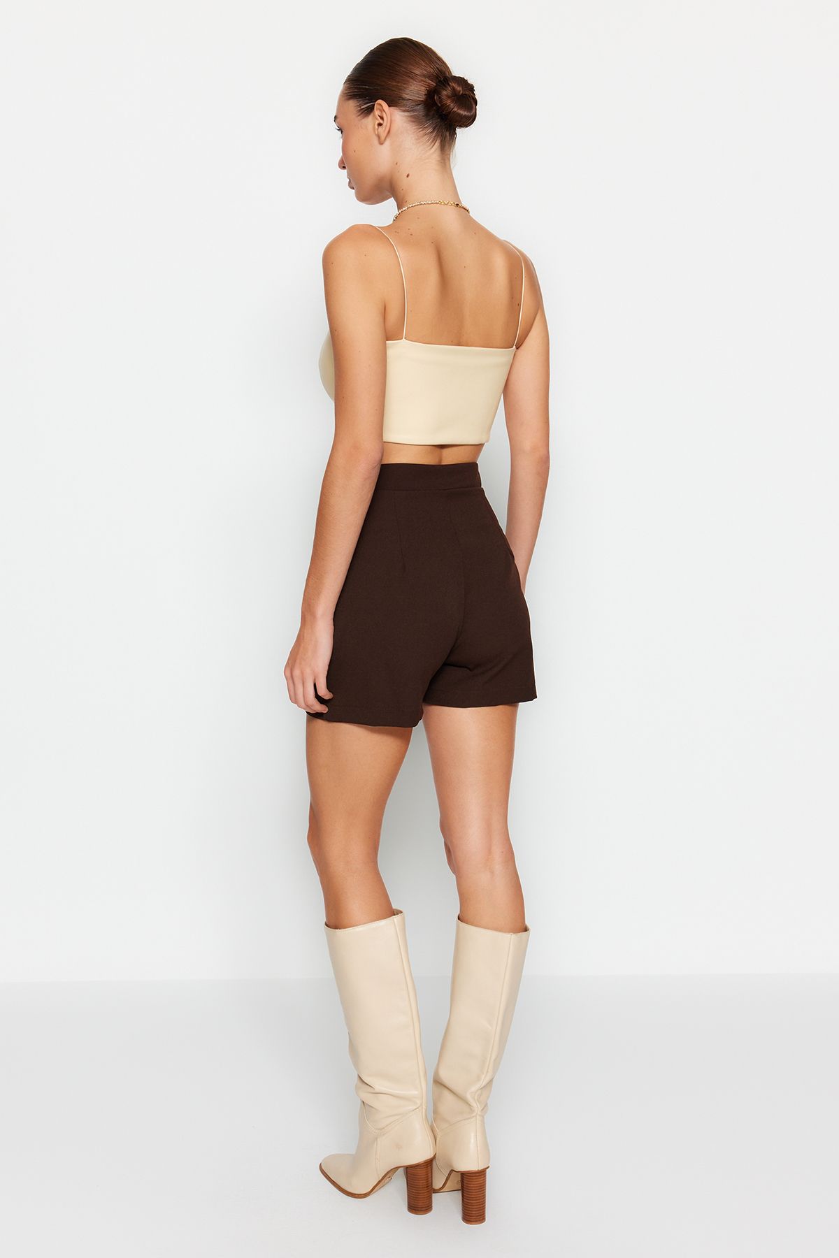 Trendyol Collection-Fustă pantaloni scurți țesute la dublu maro amar TWOAW20SR0072 12
