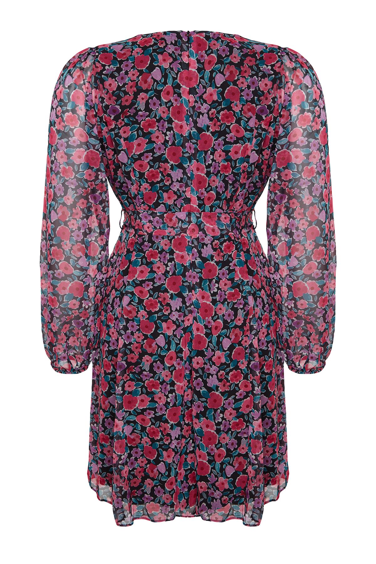 Trendyol Curve-V-neck Chiffon Lining -Multicolor Flower Print Dress TBBAW24AH00054 7