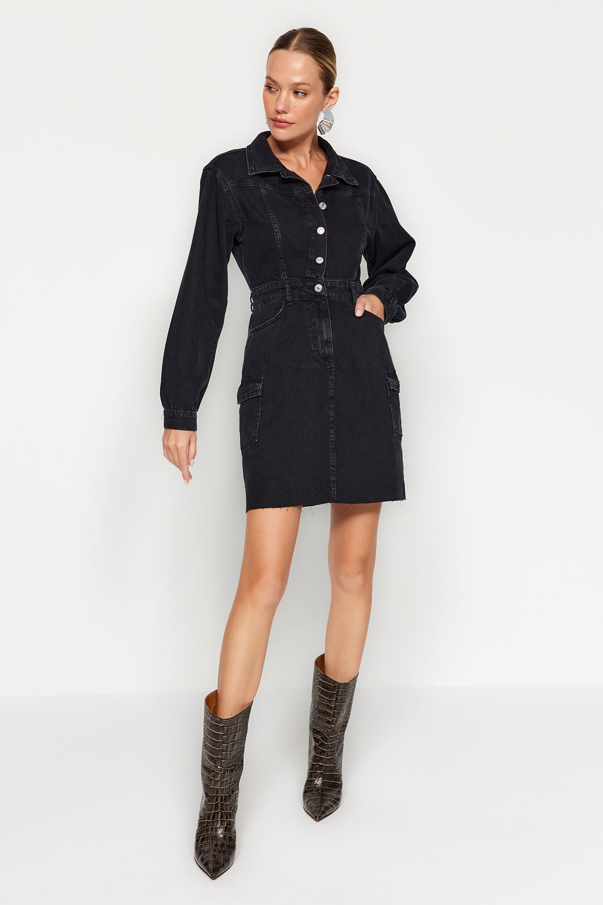 Denim black hot sale shirt dress