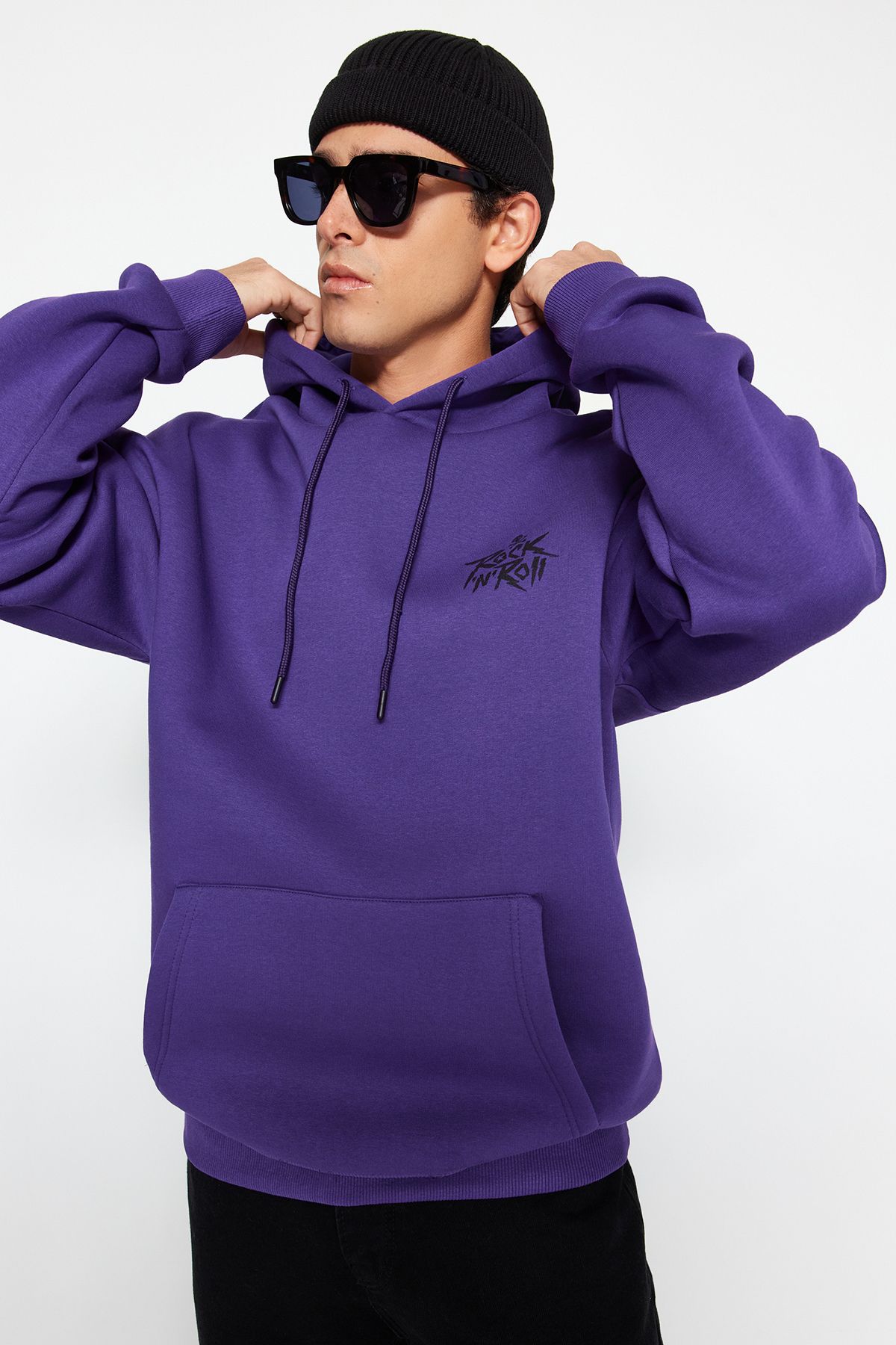 Trendyol Collection-Лилав полар/топъл извънгабаритен суичър с качулка - TMNAW24SW00195 2