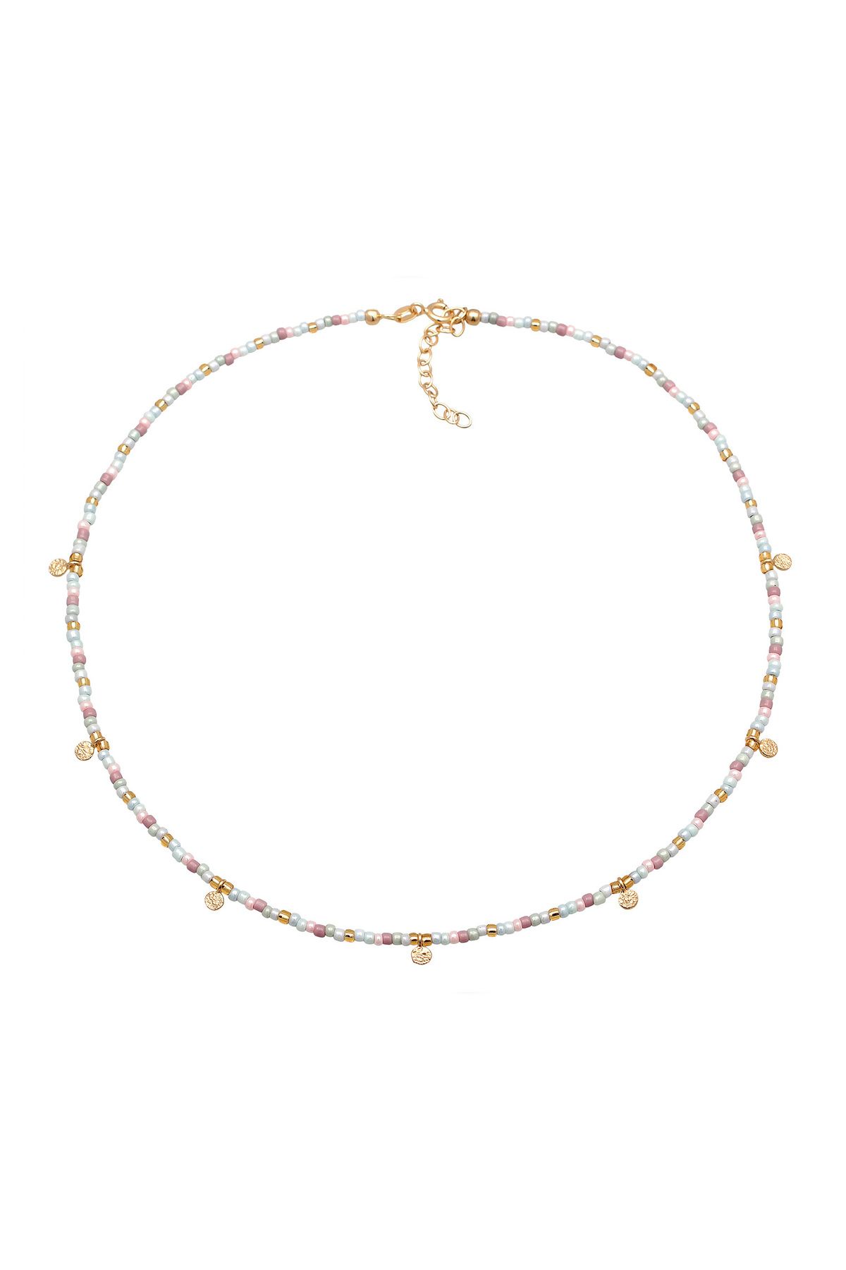 ELLI-Vergoldet Halskette aus 925er Silber – Plättchen Cam Bead Bunt 3