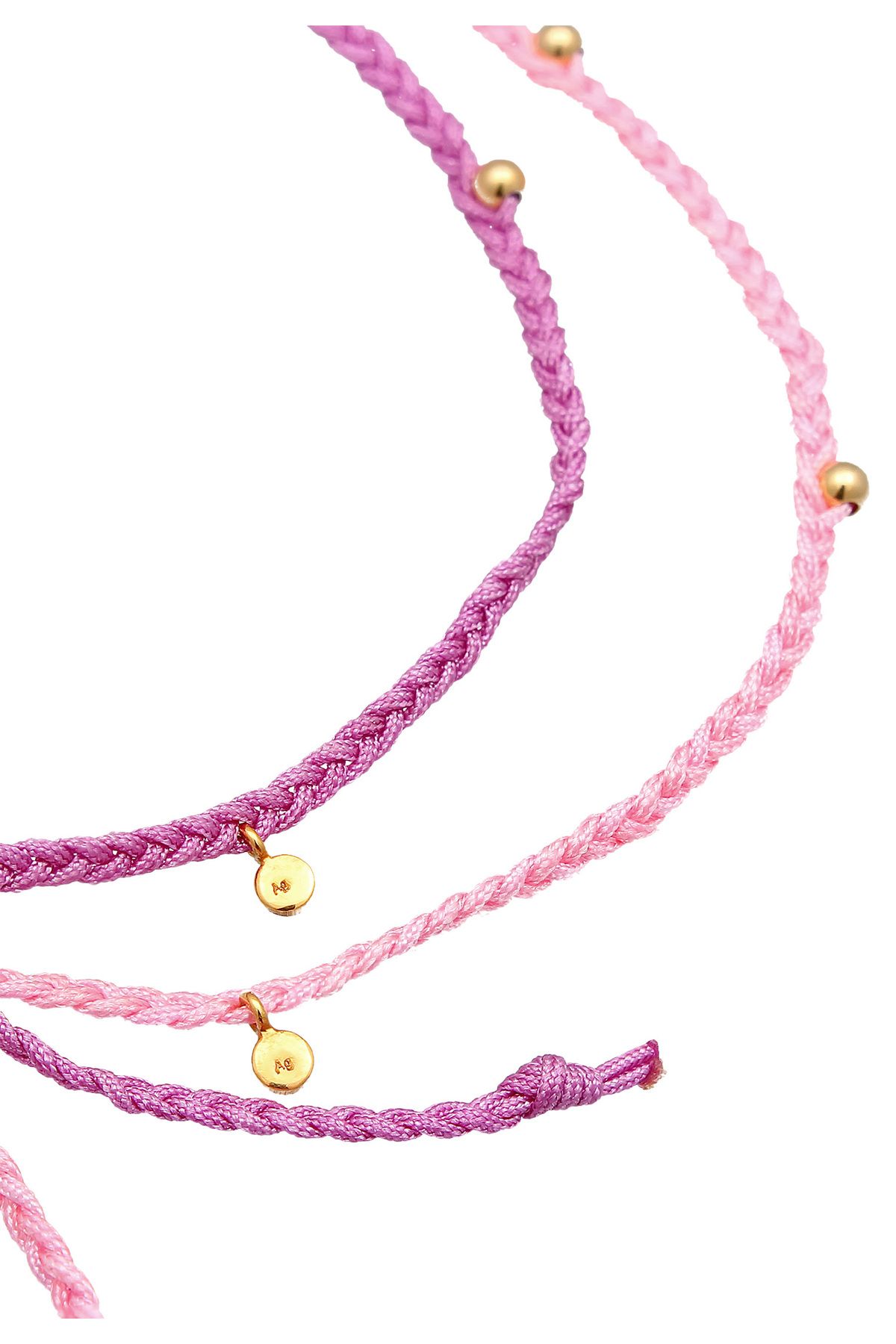 ELLI-Fußschmuck Nylon Bändchen Zopfdesign Perlen 2er Set 925 Silber 3