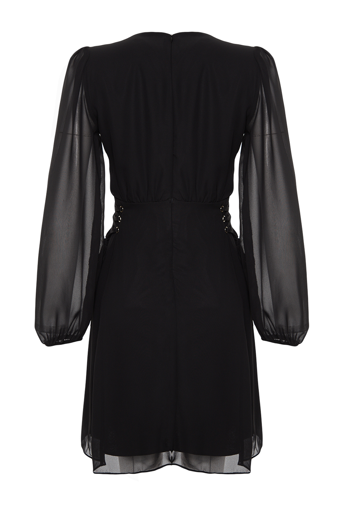 Trendyolmilla  Siyah Kuşgözü Detaylı Düğmeli Astarlı Şifon Dokuma Elbise TWOAW24EL00348 - Görsel 8