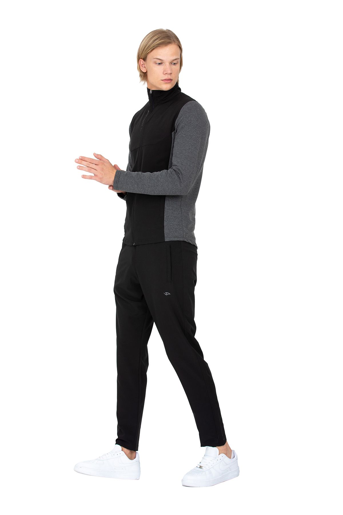 DYNAMO-Men's Anthracite Stand Collar Straight Leg Garni Fabric Tracksuit Set AS-312 5