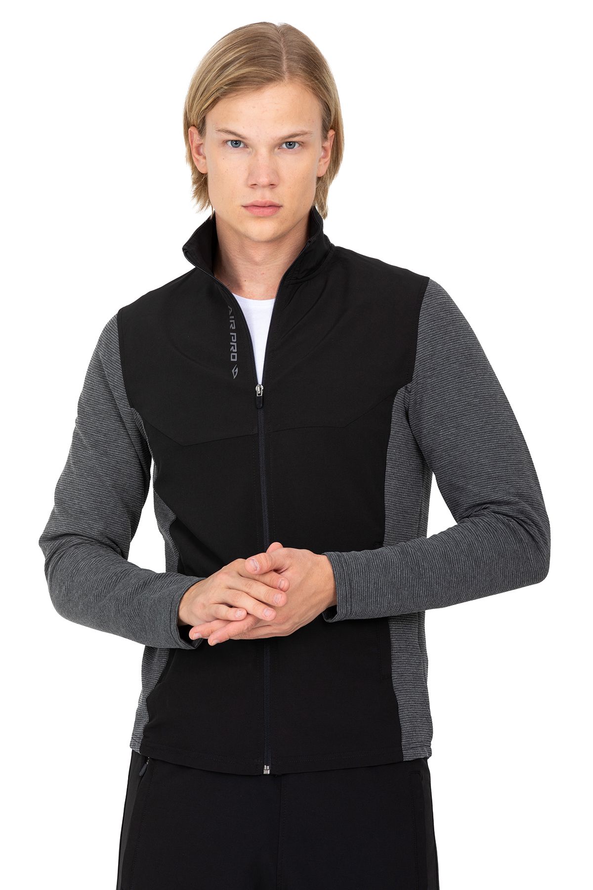DYNAMO-Men's Anthracite Stand Collar Straight Leg Garni Fabric Tracksuit Set AS-312 8