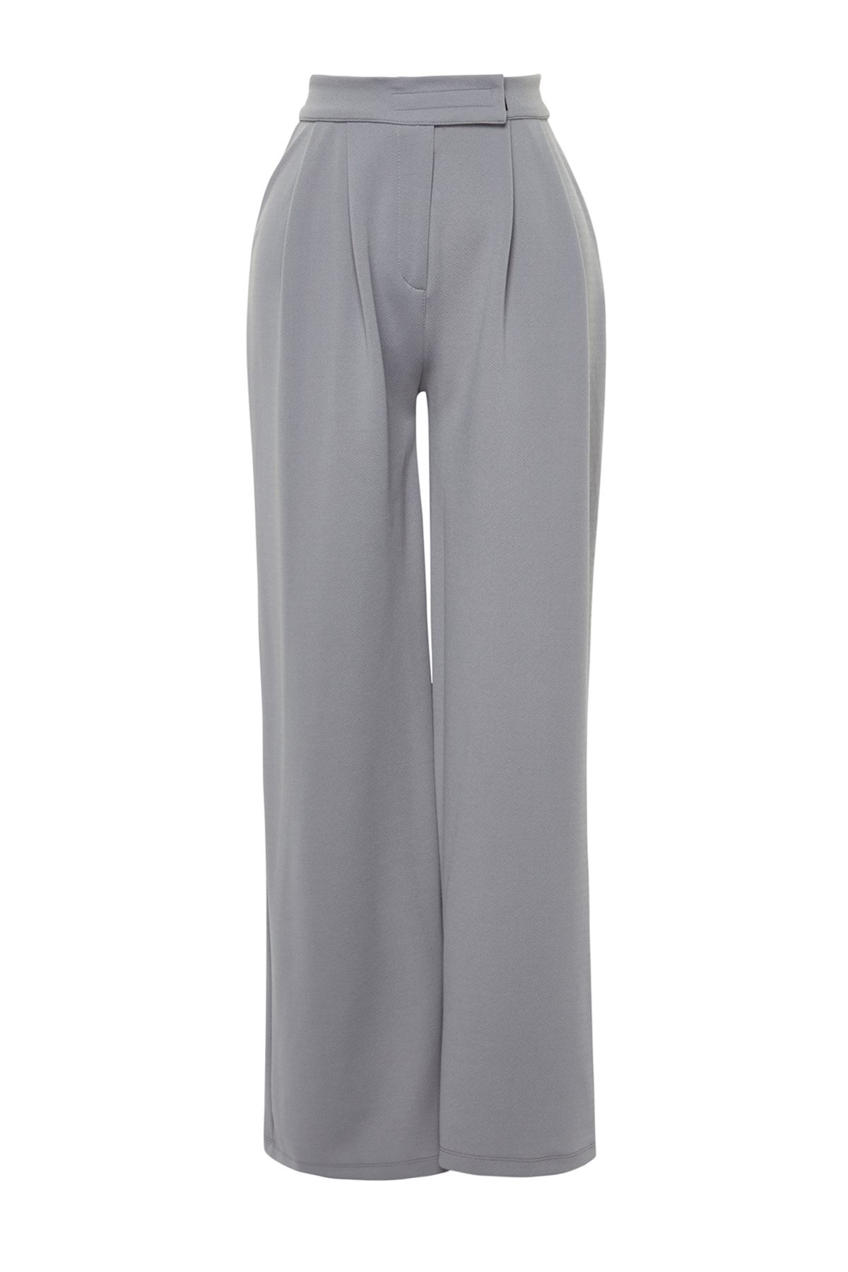 Trendyol Collection-Graue Plissee-Strickhose mit hoher Taille und Klettverschluss - Wide Fit TWOAW24PL00177 7