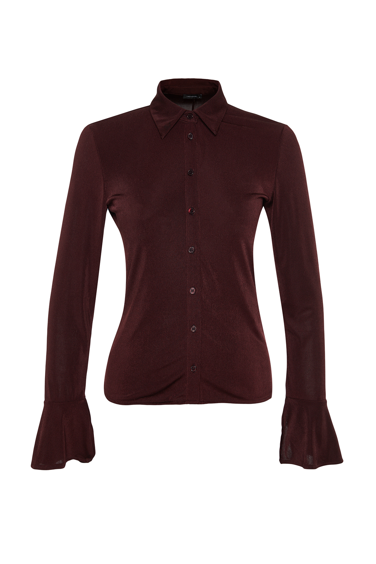 Trendyolmilla  Kahverengi Parlak Yüzeyli ve Yumuşak Dokulu Polo Yaka Düğmeli Örme Gömlek TWOAW24GO00194 - Görsel 7