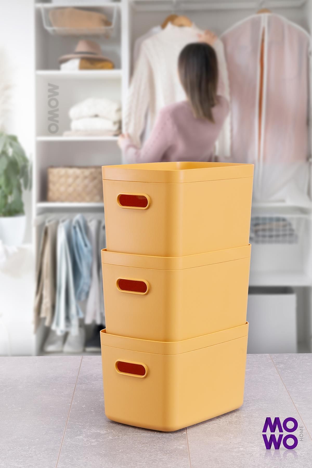 Mowo Home-Alegra 6 Pieces 4 Lt Mustard - Decorative and Storage Box, Multi-Purpose Cabinet Organizer Box with Lid 3