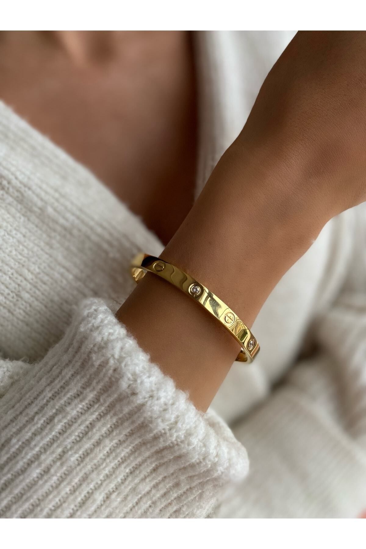 Asya Jewellery Stainless Steel Stone Thick Cartier Model Bracelet