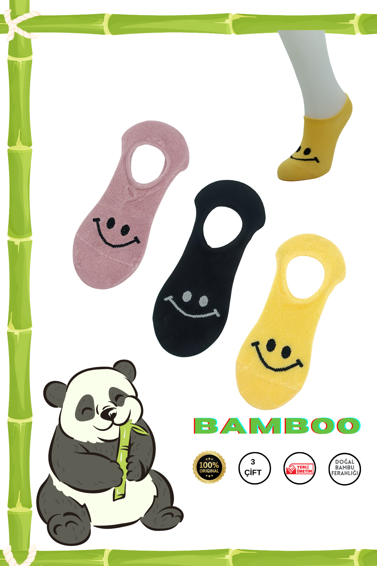 Bambu Görünmez Sneakers Dikişsiz Kadın Çorap (3 Çift) Desenli Kısa Kaliteli Çorap — görsel 3 · ZHHJCGJ